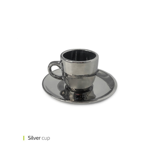 تصویر از فنجان و نعلبکی اسپرسو نقره ای وایت پلیت کد 22.5200m شش عددی